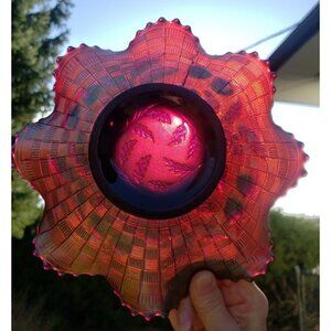 Northwood Amethyst Carnival Glass Strawberry Basket Bowl Iridescent Antique 1911